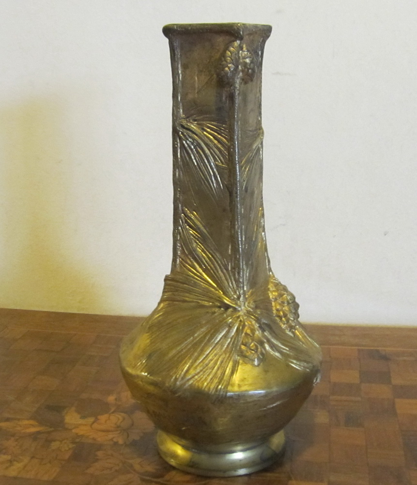 art nouveau gilt bronze vase with pine cones, by Albert Marionnet 1852-1910 France. 