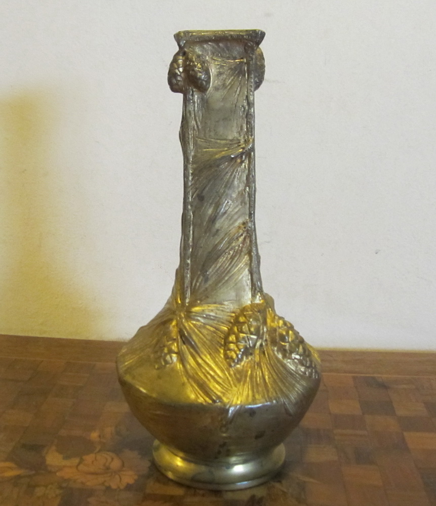 art nouveau gilt bronze vase with pine cones, by Albert Marionnet 1852-1910 France. 