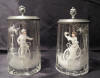 Stunning pair of antique Mary Gregory lidded drinking glasses: pair on antique bycicles