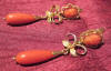 18 KR gold drop earrings with coral cameo's and drops
