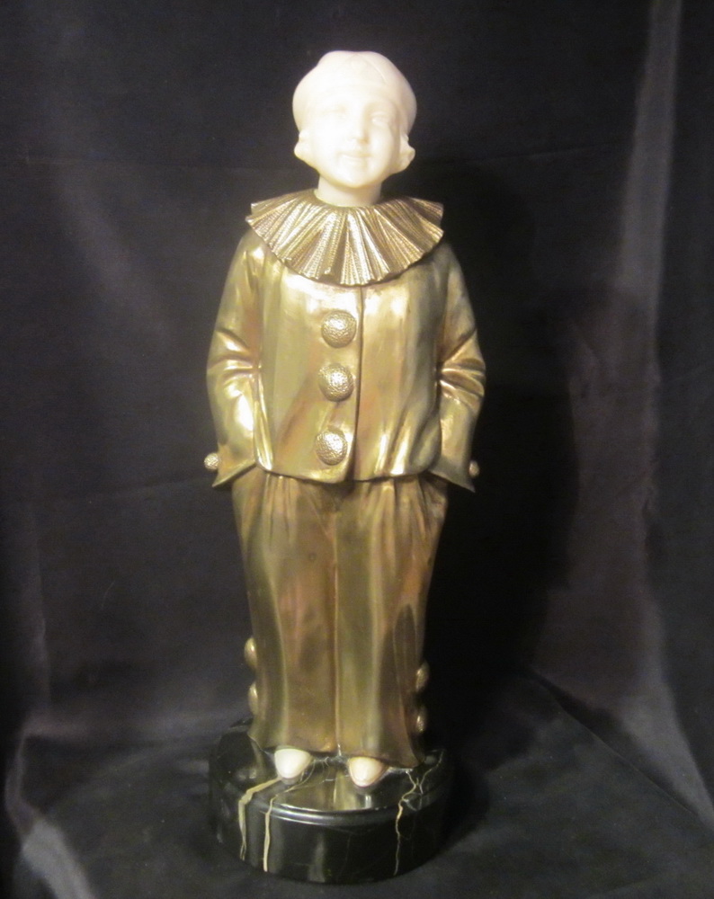 art deco statue of a Pierrette: gilt bronze and alabaster by A Trefoloni