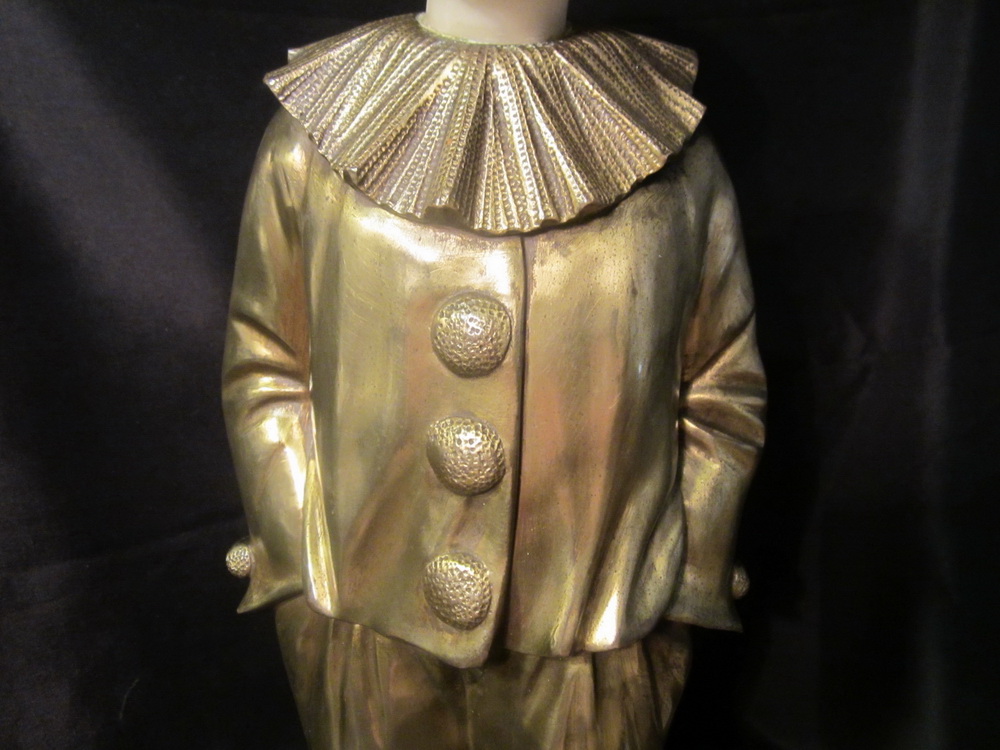 art deco statue of a Pierrette: gilt bronze and alabaster by A Trefoloni