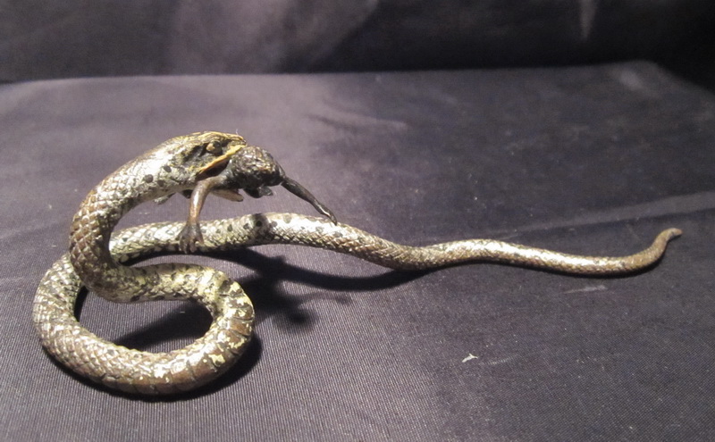 antique Vienna bronze snake with little boy