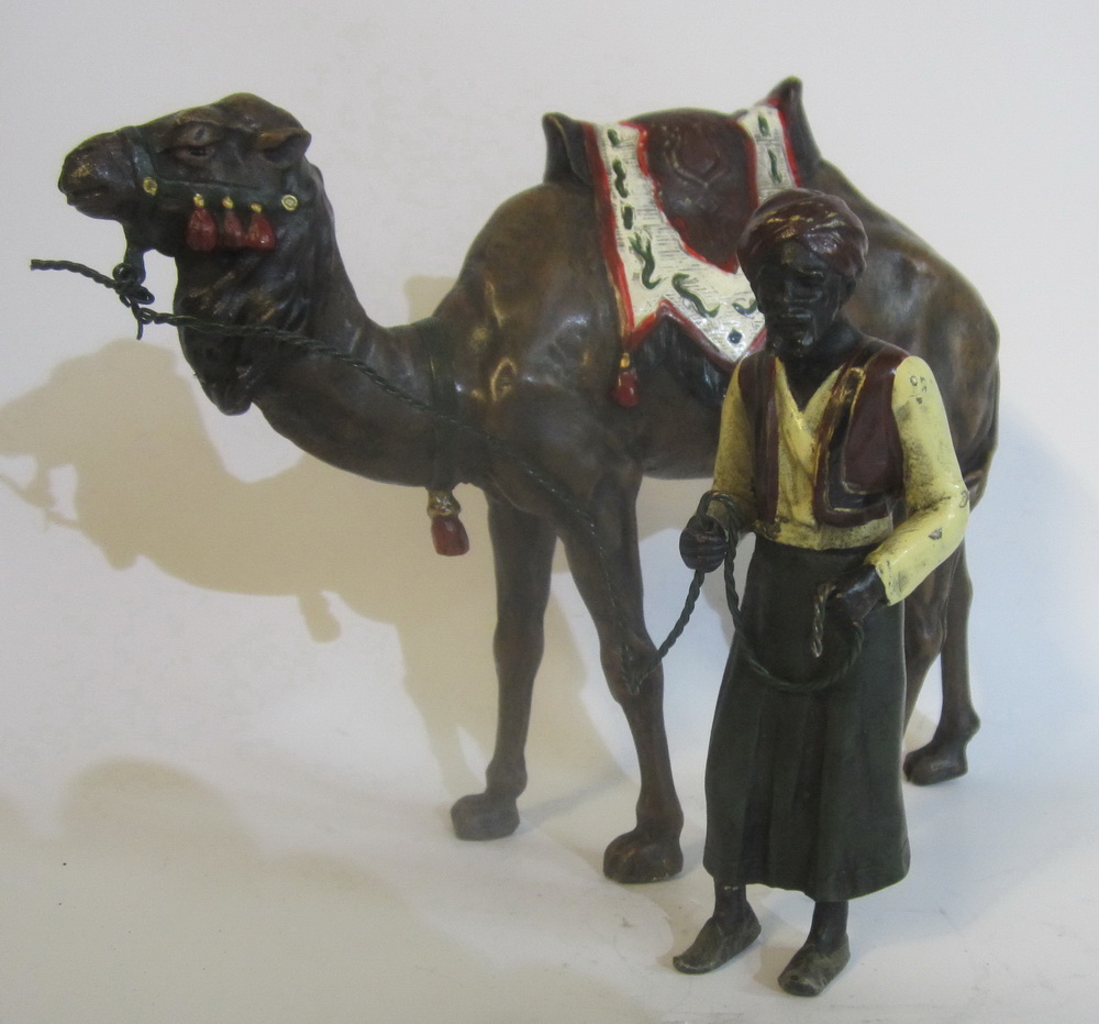 Antique Vienna bronze: Arab with camel. Early 1900.