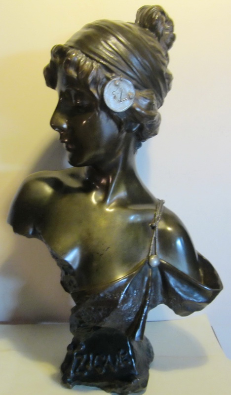  art nouveau bronze bust:  "Tzigane" by Emmanuel Villanis.