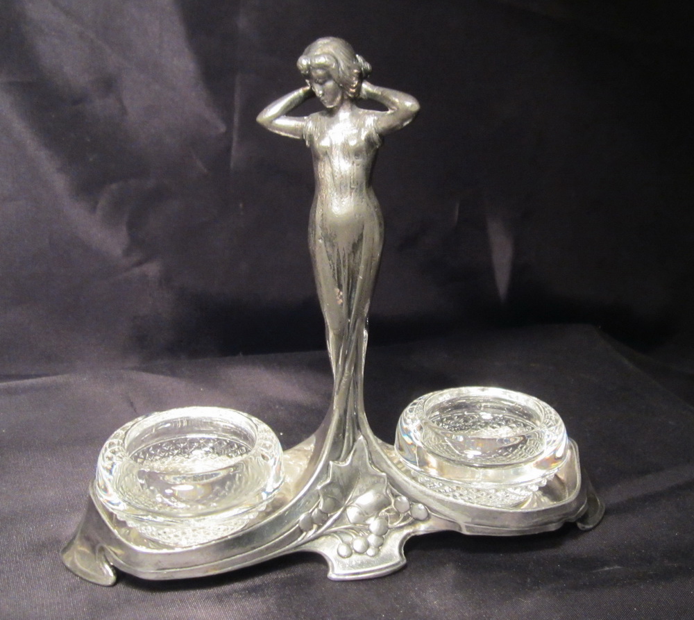 Art nouveau WMF cruets, salt cellar, ca 1900