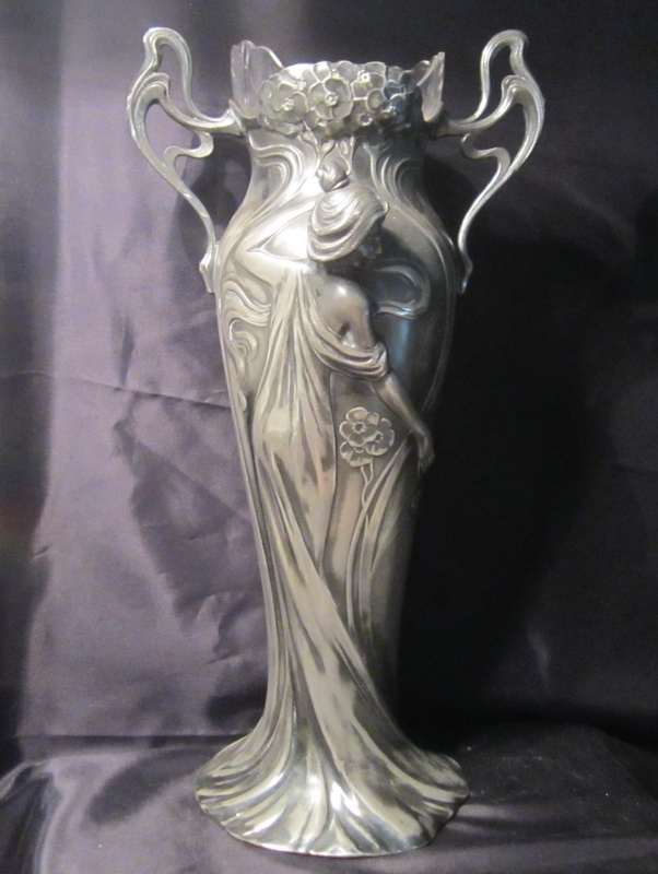 art nouveau WMF maiden vase with original glass insert! 36 cm high. Ca 1906