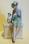 Art deco porcelain powder box: art deco lady with dog