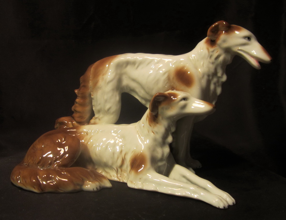 antique porcelain group of barzoi by Carl Scheidig ca 1906 - 1935.