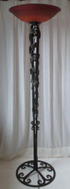 art nouveau, art deco floor lamp, with wrought iron base and pate de verre bowl by Schneider!