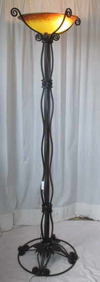 art deco floor lamp, with wrought iron base and pate de verre bowl by Schneider!