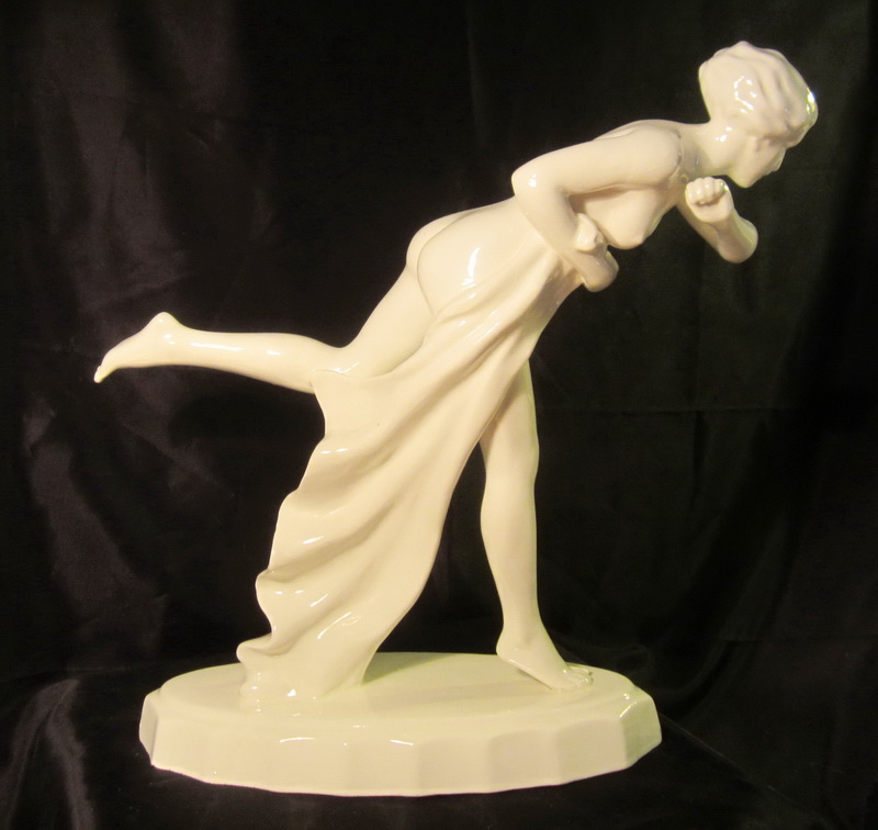 ceramic art deco statue, made in Czechoslovakia, nude art deco lady with veil! Big size: 33 cm high