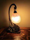 Art nouveau wrought iron table lamp, shade by Schneider
