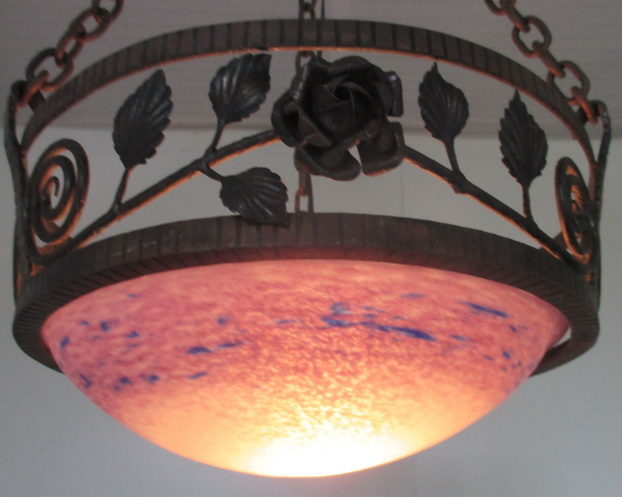 Beautiful art deco ceiling light. Pate de verre glass by Schneider. Ca 1930