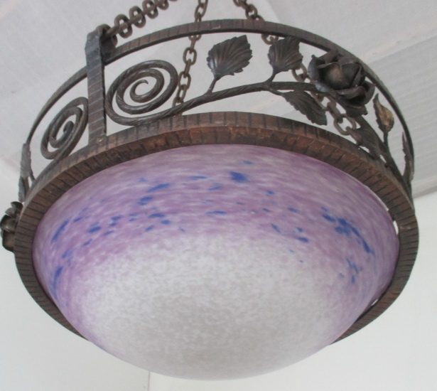 Beautiful art deco ceiling light. Pate de verre glass by Schneider. Ca 1930