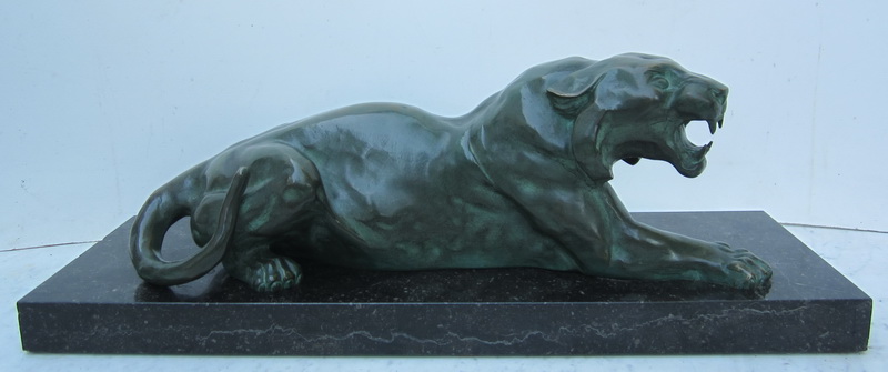 green patinated bronze panter, de Levy