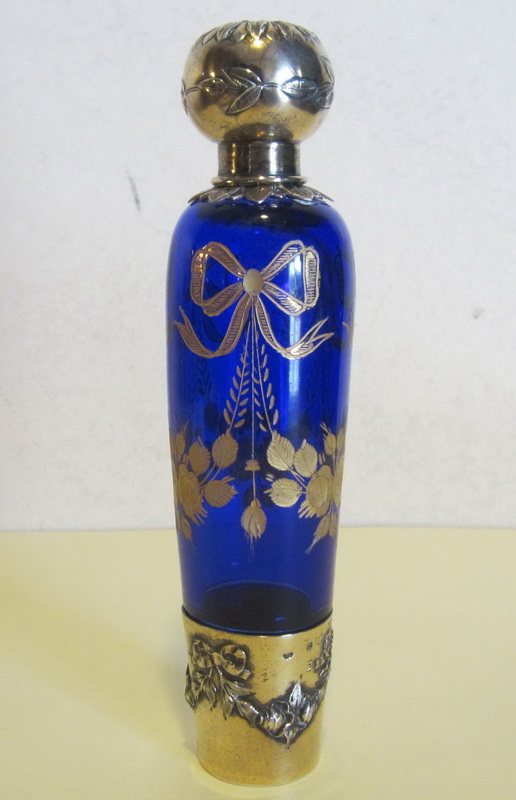 antique acid etched cobalt blue crystal perfume bottle, VSL Delheid