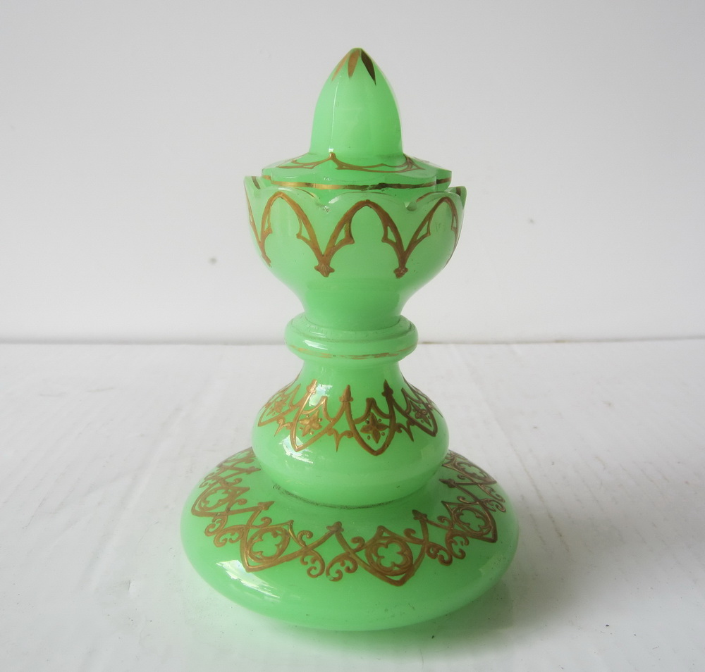 rare vaseline/uranium opaline glass perfume bottle.  Probably Baccarat, late 19th century.